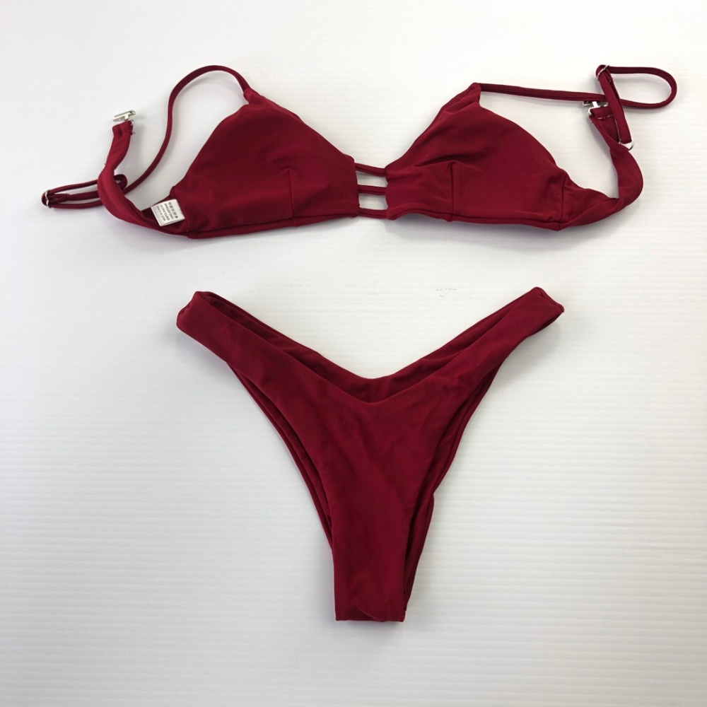 Bikini Small Backless Push Up Dark Red Swimsuit - Picture 4 of 6